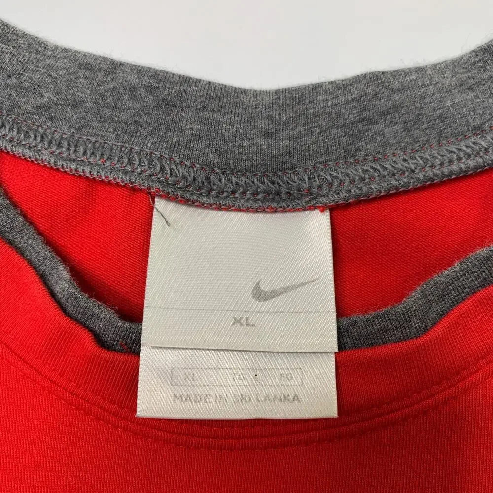 Vintage Nike T Shirt Youth Boys XL Red Gray Layered Double Sleeve Crew 90s